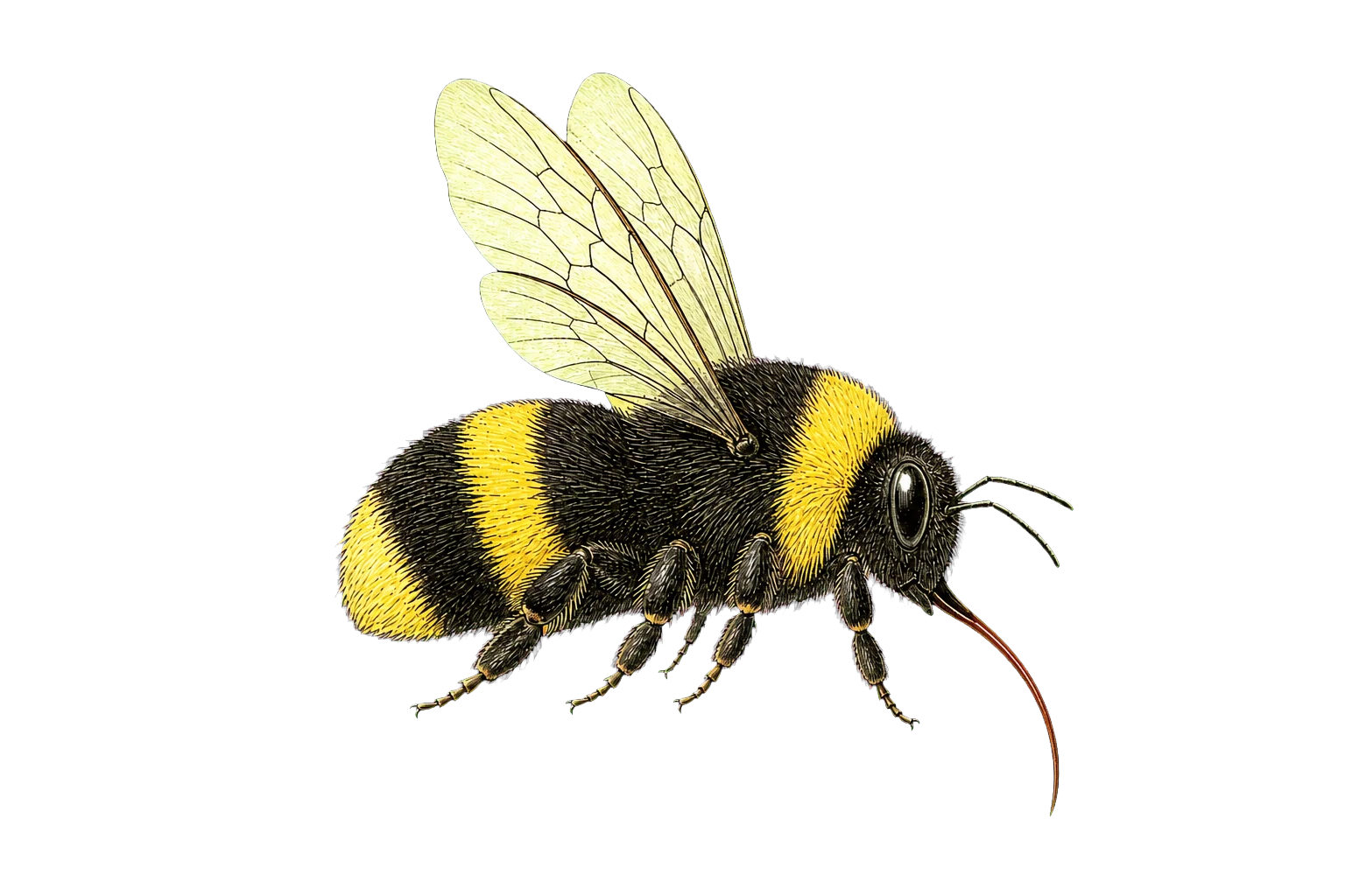 Illustratie van een hommel die nectar drinkt uit een sneeuwklokje